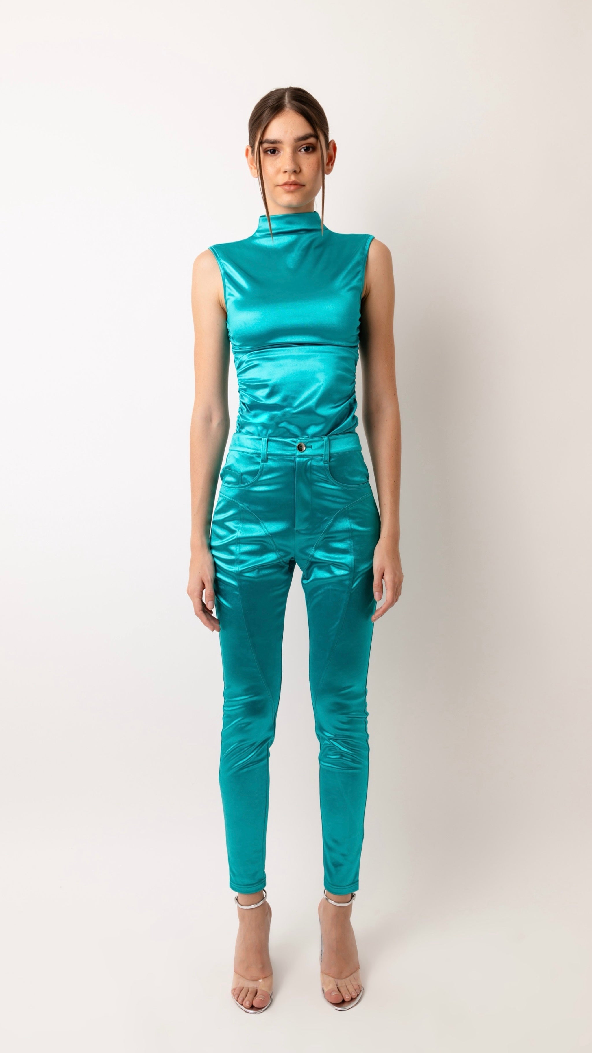 Satin Moto Ruched Top